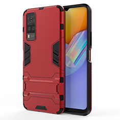 Coque Contour Silicone et Plastique Housse Etui Mat avec Support KC1 pour Vivo Y51A Rouge