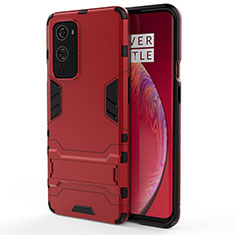 Coque Contour Silicone et Plastique Housse Etui Mat avec Support KC2 pour OnePlus 9 Pro 5G Rouge