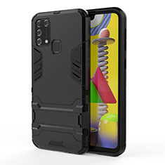 Coque Contour Silicone et Plastique Housse Etui Mat avec Support KC2 pour Samsung Galaxy M21s Noir