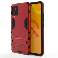 Coque Contour Silicone et Plastique Housse Etui Mat avec Support KC2 pour Vivo iQOO 7 Legend 5G Rouge