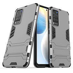 Coque Contour Silicone et Plastique Housse Etui Mat avec Support KC2 pour Vivo X60 Pro 5G Gris