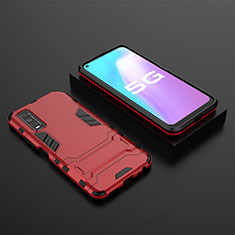 Coque Contour Silicone et Plastique Housse Etui Mat avec Support KC2 pour Vivo Y70S 5G Rouge