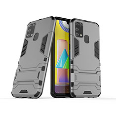 Coque Contour Silicone et Plastique Housse Etui Mat avec Support KC3 pour Samsung Galaxy M31 Prime Edition Gris