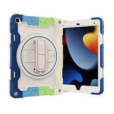 Coque Contour Silicone et Plastique Housse Etui Mat avec Support L03 pour Apple iPad 10.2 (2021) Bleu