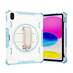 Coque Contour Silicone et Plastique Housse Etui Mat avec Support L06 pour Apple iPad 10.9 (2022) Bleu