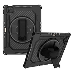 Coque Contour Silicone et Plastique Housse Etui Mat avec Support L06 pour Apple iPad Pro 11 (2020) Noir