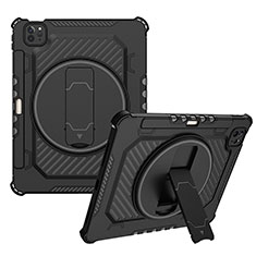 Coque Contour Silicone et Plastique Housse Etui Mat avec Support L08 pour Apple iPad Pro 11 (2020) Noir