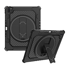 Coque Contour Silicone et Plastique Housse Etui Mat avec Support L08 pour Apple iPad Pro 12.9 (2022) Noir