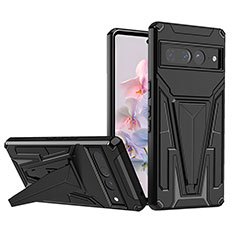 Coque Contour Silicone et Plastique Housse Etui Mat avec Support MQ1 pour Google Pixel 7 Pro 5G Noir