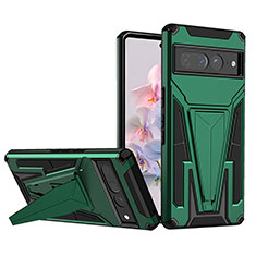 Coque Contour Silicone et Plastique Housse Etui Mat avec Support MQ1 pour Google Pixel 7 Pro 5G Vert