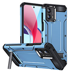 Coque Contour Silicone et Plastique Housse Etui Mat avec Support MQ1 pour Motorola Moto G 5G (2023) Bleu Ciel