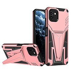 Coque Contour Silicone et Plastique Housse Etui Mat avec Support MQ1 pour Samsung Galaxy A03 Or Rose