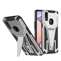 Coque Contour Silicone et Plastique Housse Etui Mat avec Support MQ1 pour Samsung Galaxy A10s Argent