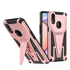 Coque Contour Silicone et Plastique Housse Etui Mat avec Support MQ1 pour Samsung Galaxy A10s Or Rose