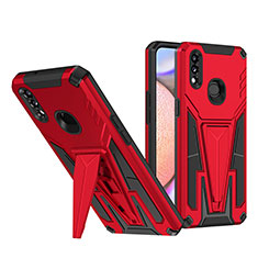 Coque Contour Silicone et Plastique Housse Etui Mat avec Support MQ1 pour Samsung Galaxy A10s Rouge