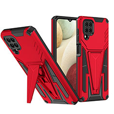 Coque Contour Silicone et Plastique Housse Etui Mat avec Support MQ1 pour Samsung Galaxy A12 Rouge