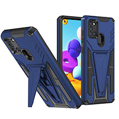 Coque Contour Silicone et Plastique Housse Etui Mat avec Support MQ1 pour Samsung Galaxy A21 Bleu