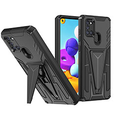 Coque Contour Silicone et Plastique Housse Etui Mat avec Support MQ1 pour Samsung Galaxy A21 Noir