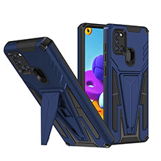 Coque Contour Silicone et Plastique Housse Etui Mat avec Support MQ1 pour Samsung Galaxy A21s Bleu