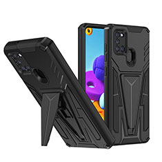 Coque Contour Silicone et Plastique Housse Etui Mat avec Support MQ1 pour Samsung Galaxy A21s Noir