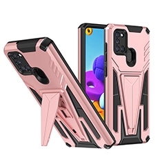 Coque Contour Silicone et Plastique Housse Etui Mat avec Support MQ1 pour Samsung Galaxy A21s Or Rose