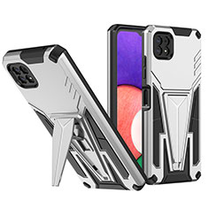 Coque Contour Silicone et Plastique Housse Etui Mat avec Support MQ1 pour Samsung Galaxy A22 5G Argent