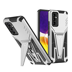 Coque Contour Silicone et Plastique Housse Etui Mat avec Support MQ1 pour Samsung Galaxy A24 4G Argent