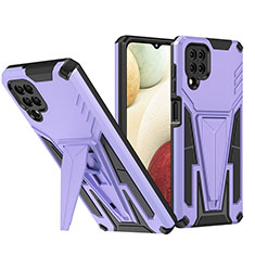 Coque Contour Silicone et Plastique Housse Etui Mat avec Support MQ1 pour Samsung Galaxy F12 Violet