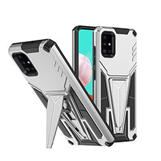 Coque Contour Silicone et Plastique Housse Etui Mat avec Support MQ1 pour Samsung Galaxy M40S Argent