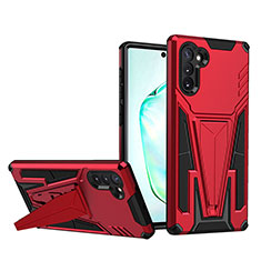 Coque Contour Silicone et Plastique Housse Etui Mat avec Support MQ1 pour Samsung Galaxy Note 10 5G Rouge