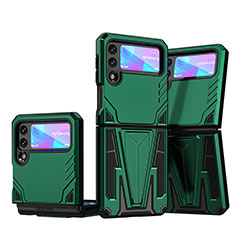 Coque Contour Silicone et Plastique Housse Etui Mat avec Support MQ1 pour Samsung Galaxy Z Flip3 5G Vert