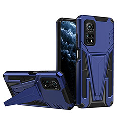 Coque Contour Silicone et Plastique Housse Etui Mat avec Support MQ1 pour Xiaomi Mi 10T Pro 5G Bleu