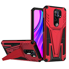 Coque Contour Silicone et Plastique Housse Etui Mat avec Support MQ1 pour Xiaomi Poco M2 Rouge