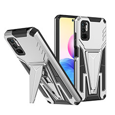 Coque Contour Silicone et Plastique Housse Etui Mat avec Support MQ1 pour Xiaomi POCO M3 Pro 5G Argent