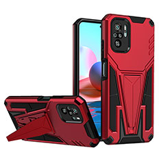 Coque Contour Silicone et Plastique Housse Etui Mat avec Support MQ1 pour Xiaomi Poco M5S Rouge