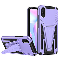 Coque Contour Silicone et Plastique Housse Etui Mat avec Support MQ1 pour Xiaomi Redmi 9A Violet