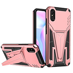 Coque Contour Silicone et Plastique Housse Etui Mat avec Support MQ1 pour Xiaomi Redmi 9AT Or Rose