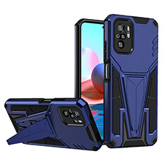 Coque Contour Silicone et Plastique Housse Etui Mat avec Support MQ1 pour Xiaomi Redmi Note 10 4G Bleu