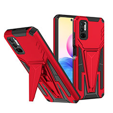 Coque Contour Silicone et Plastique Housse Etui Mat avec Support MQ1 pour Xiaomi Redmi Note 10 5G Rouge