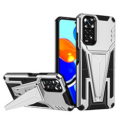 Coque Contour Silicone et Plastique Housse Etui Mat avec Support MQ1 pour Xiaomi Redmi Note 11 4G (2022) Argent