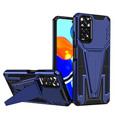 Coque Contour Silicone et Plastique Housse Etui Mat avec Support MQ1 pour Xiaomi Redmi Note 11 4G (2022) Bleu