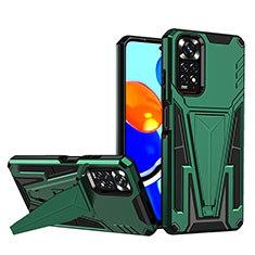 Coque Contour Silicone et Plastique Housse Etui Mat avec Support MQ1 pour Xiaomi Redmi Note 11 4G (2022) Vert