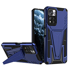 Coque Contour Silicone et Plastique Housse Etui Mat avec Support MQ1 pour Xiaomi Redmi Note 11 Pro+ Plus 5G Bleu