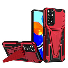 Coque Contour Silicone et Plastique Housse Etui Mat avec Support MQ1 pour Xiaomi Redmi Note 11S 4G Rouge