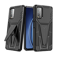 Coque Contour Silicone et Plastique Housse Etui Mat avec Support MQ1 pour Xiaomi Redmi Note 9 4G Noir