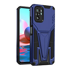 Coque Contour Silicone et Plastique Housse Etui Mat avec Support MQ2 pour Xiaomi Redmi Note 10 4G Bleu