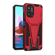 Coque Contour Silicone et Plastique Housse Etui Mat avec Support MQ2 pour Xiaomi Redmi Note 10 4G Rouge