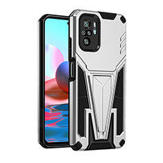 Coque Contour Silicone et Plastique Housse Etui Mat avec Support MQ2 pour Xiaomi Redmi Note 10S 4G Argent