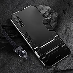 Coque Contour Silicone et Plastique Housse Etui Mat avec Support pour Huawei Enjoy 10S Noir