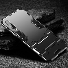 Coque Contour Silicone et Plastique Housse Etui Mat avec Support pour Huawei Honor 9X Pro Noir